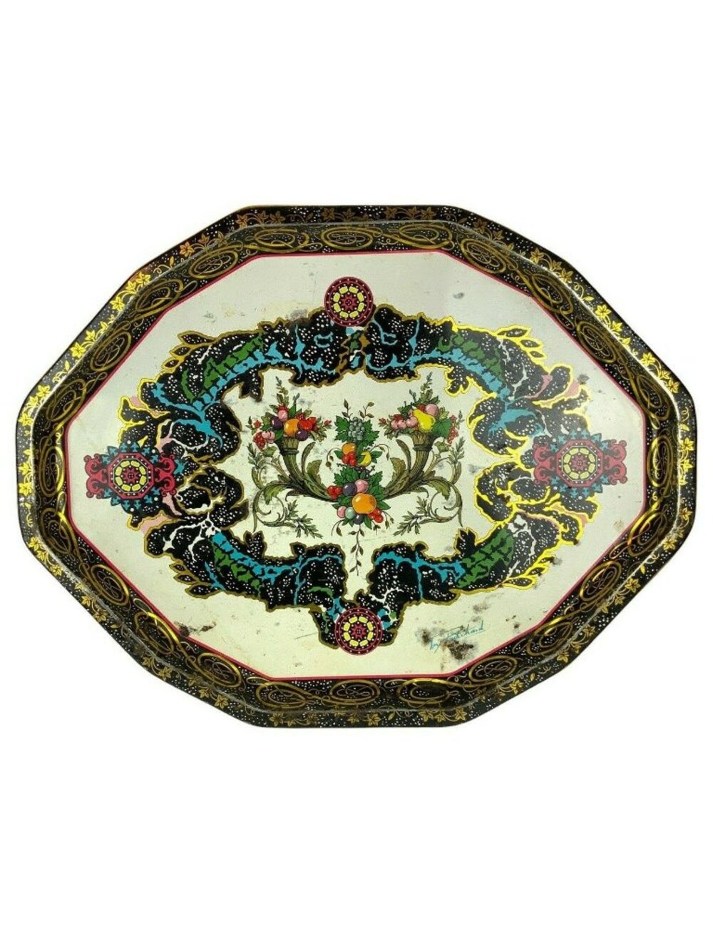Daher Decorated Ware Metal Tray Floral Fruit Design Vintage Made In England